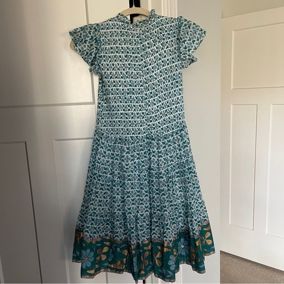 OLIPHANT Smocked Flirty Short Dress Veranda Turquoise - Picture 5 of 5